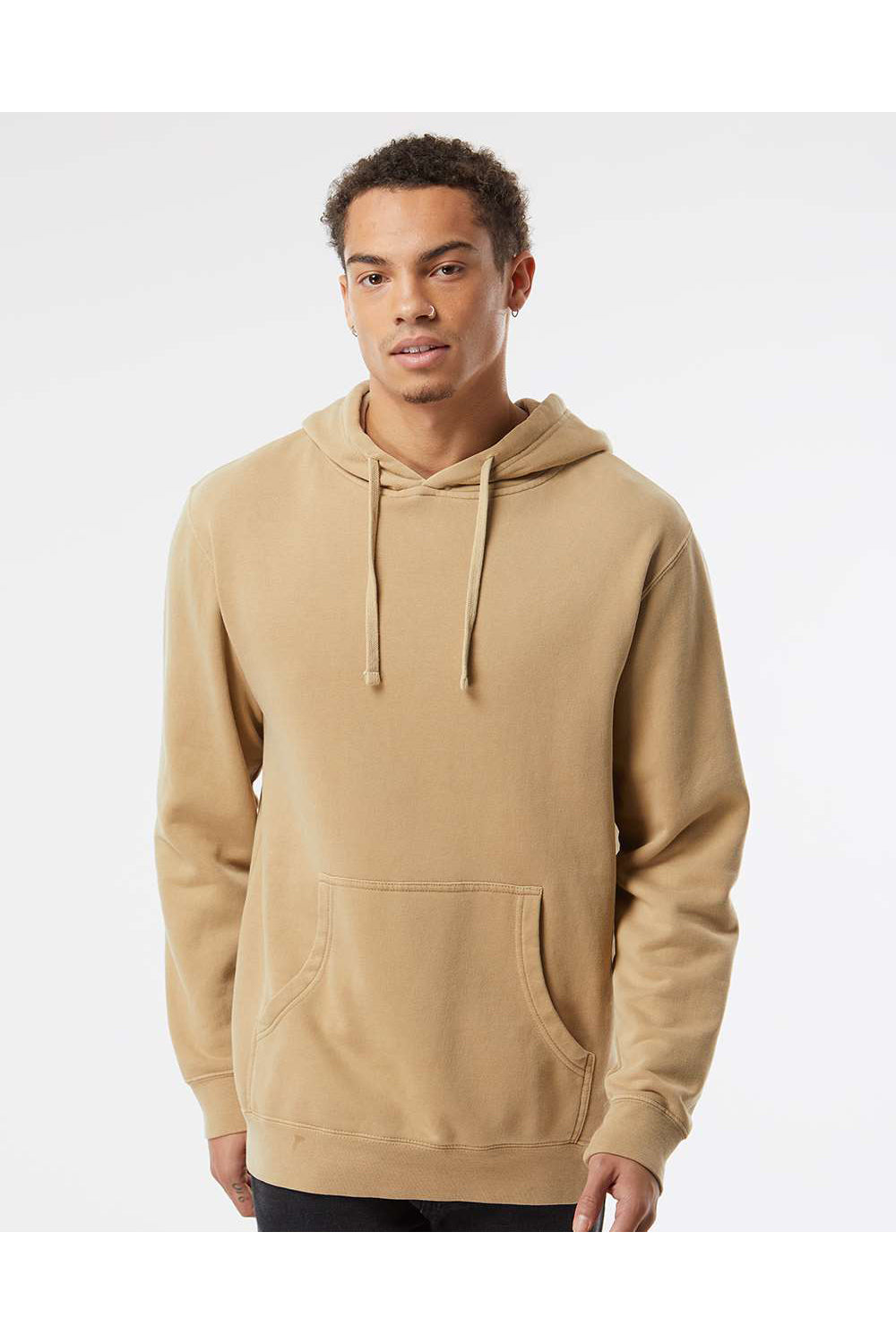 Independent Trading Co. PRM4500 Mens Pigment Dyed Hooded Sweatshirt Hoodie Sandstone Brown Model Front