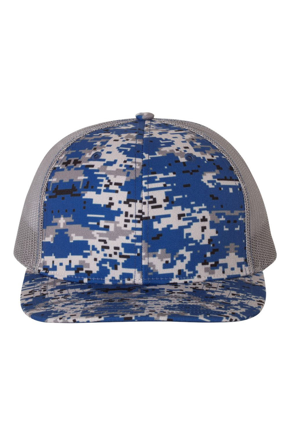 Richardson 112P Mens Printed Trucker Hat Royal Blue Digital Camo/Charcoal Grey Flat Front