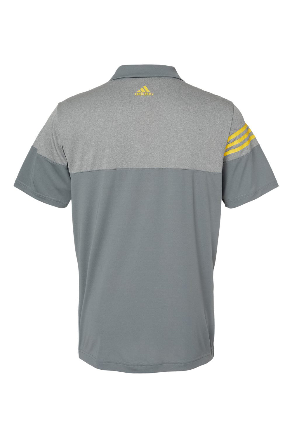 Adidas A213 Mens 3 Stripes Colorblock Moisture Wicking Short Sleeve Polo Shirt Vista Grey/Yellow Flat Back