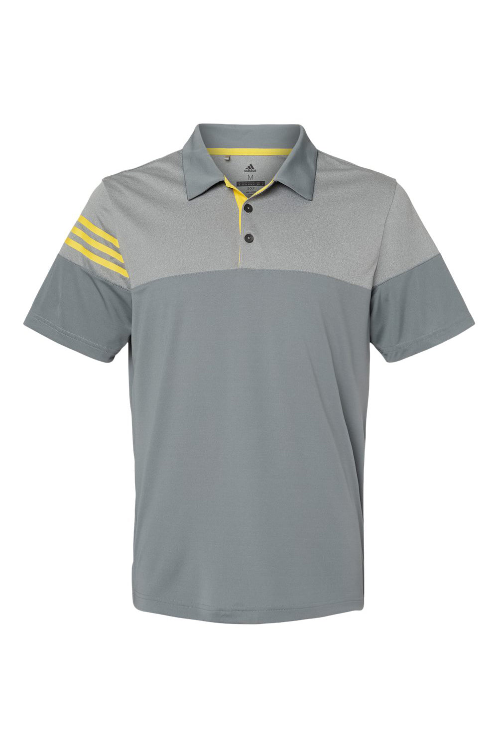 Adidas A213 Mens 3 Stripes Colorblock Moisture Wicking Short Sleeve Polo Shirt Vista Grey/Yellow Flat Front