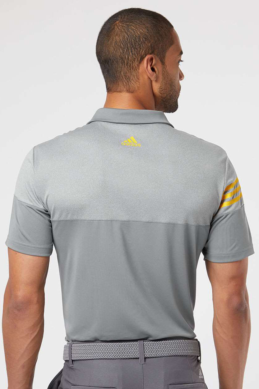 Adidas A213 Mens 3 Stripes Colorblock Moisture Wicking Short Sleeve Polo Shirt Vista Grey/Yellow Model Back