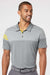 Adidas A213 Mens 3 Stripes Colorblock Moisture Wicking Short Sleeve Polo Shirt Vista Grey/Yellow Model Front