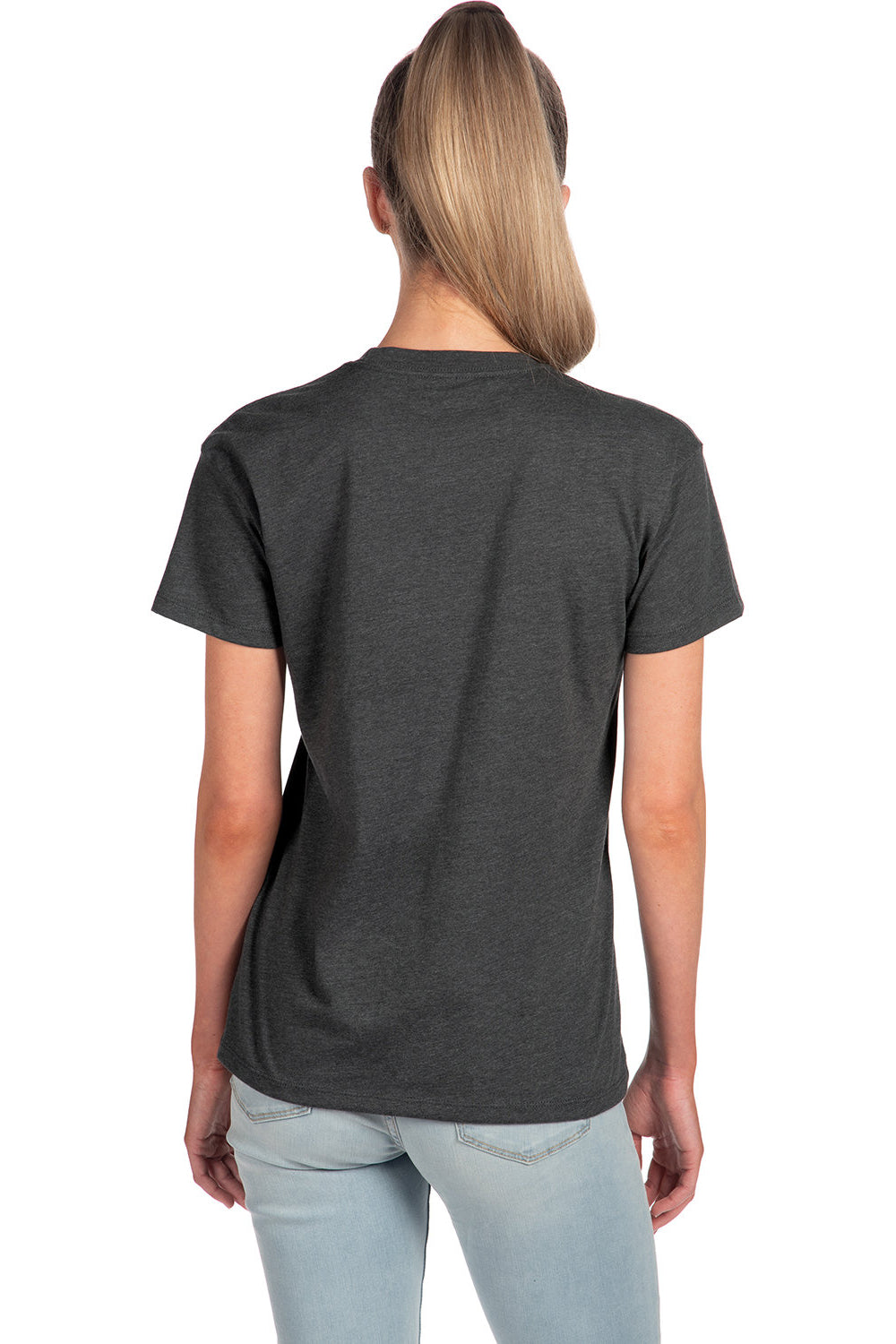 Next Level 6600 Womens Relaxed CVC Short Sleeve Crewneck T-Shirt Charcoal Grey Model Back