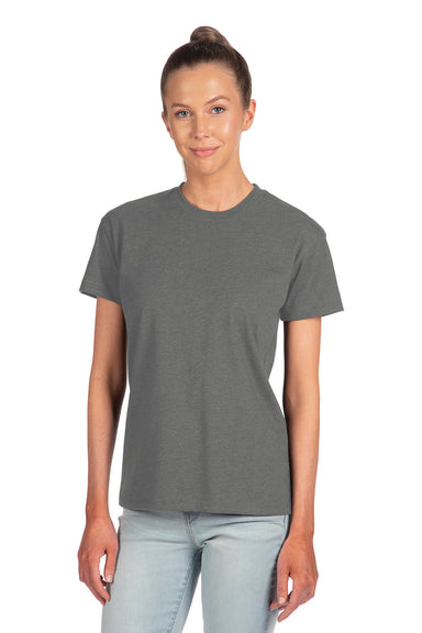 Next Level 6600 Womens Relaxed CVC Short Sleeve Crewneck T-Shirt Heather Dark Grey Model Front