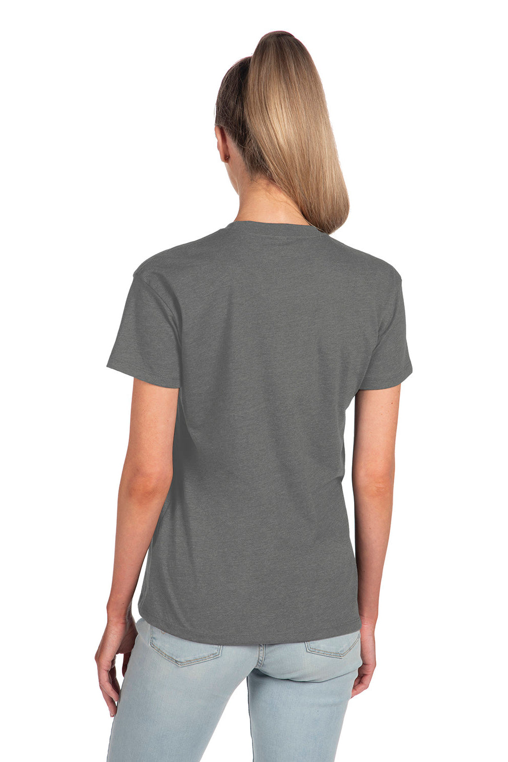 Next Level 6600 Womens Relaxed CVC Short Sleeve Crewneck T-Shirt Heather Dark Grey Model Back