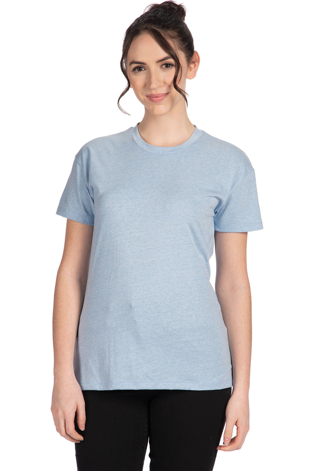 Next Level 6600 Womens Relaxed CVC Short Sleeve Crewneck T-Shirt Heather Columbia Blue Model Front