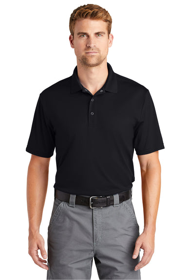 CornerStone CS421 Mens Gripper Moisture Wicking Short Sleeve Polo Shirt Black Model Front