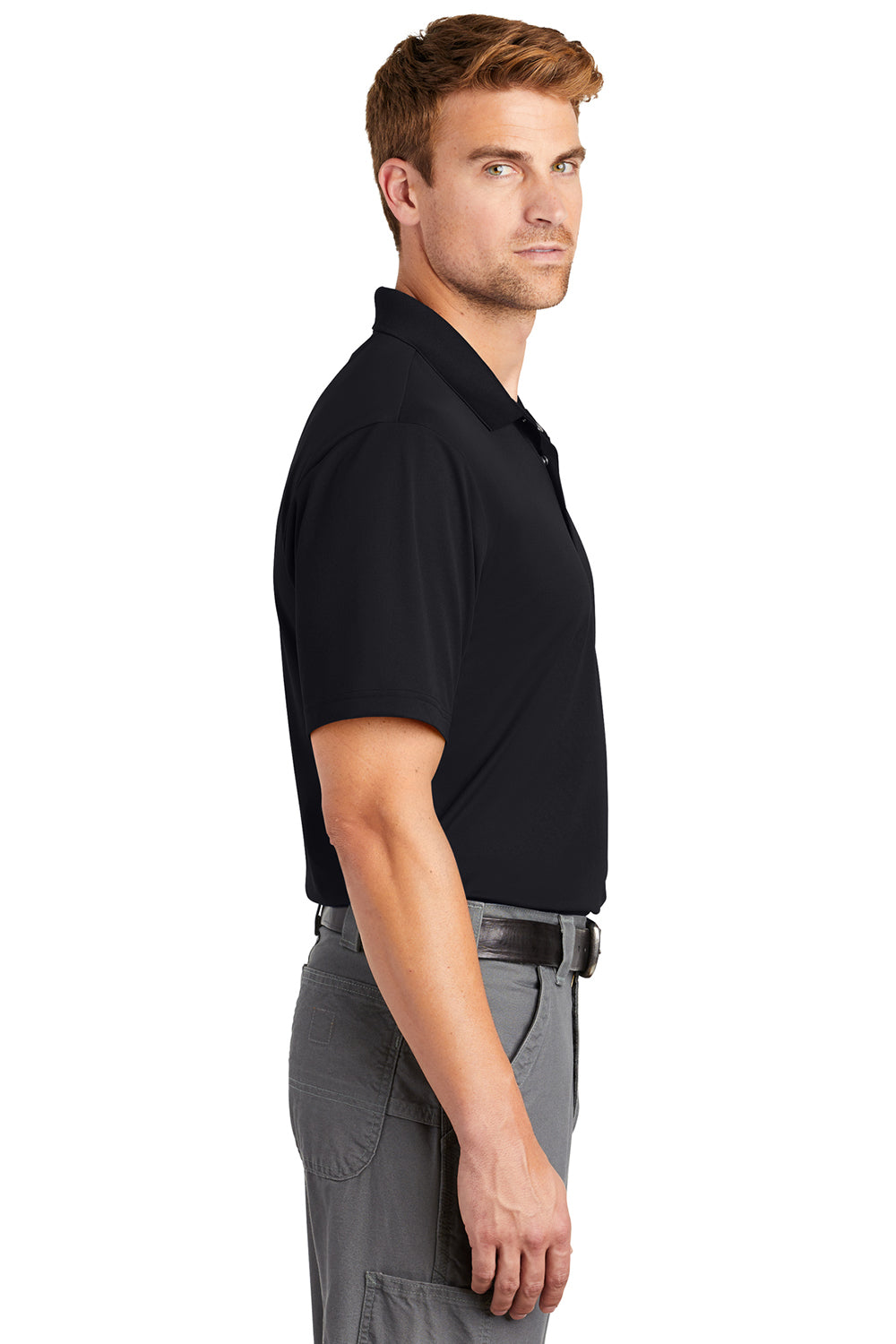 CornerStone CS421 Mens Gripper Moisture Wicking Short Sleeve Polo Shirt Black Model Side