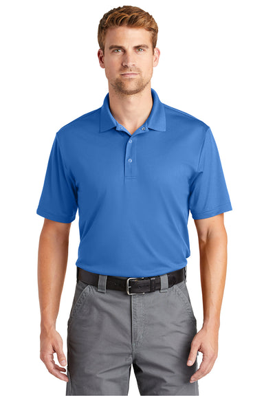 CornerStone CS421 Mens Gripper Moisture Wicking Short Sleeve Polo Shirt Lake Blue Model Front