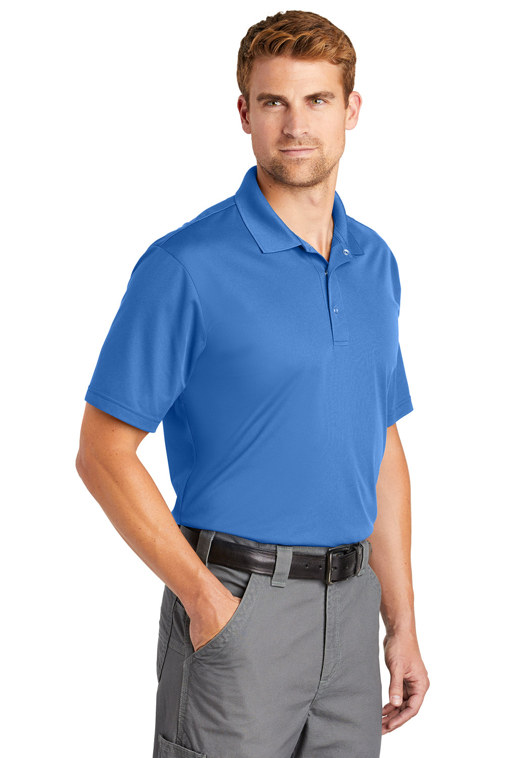 CornerStone CS421 Mens Gripper Moisture Wicking Short Sleeve Polo Shirt Lake Blue Model 3q