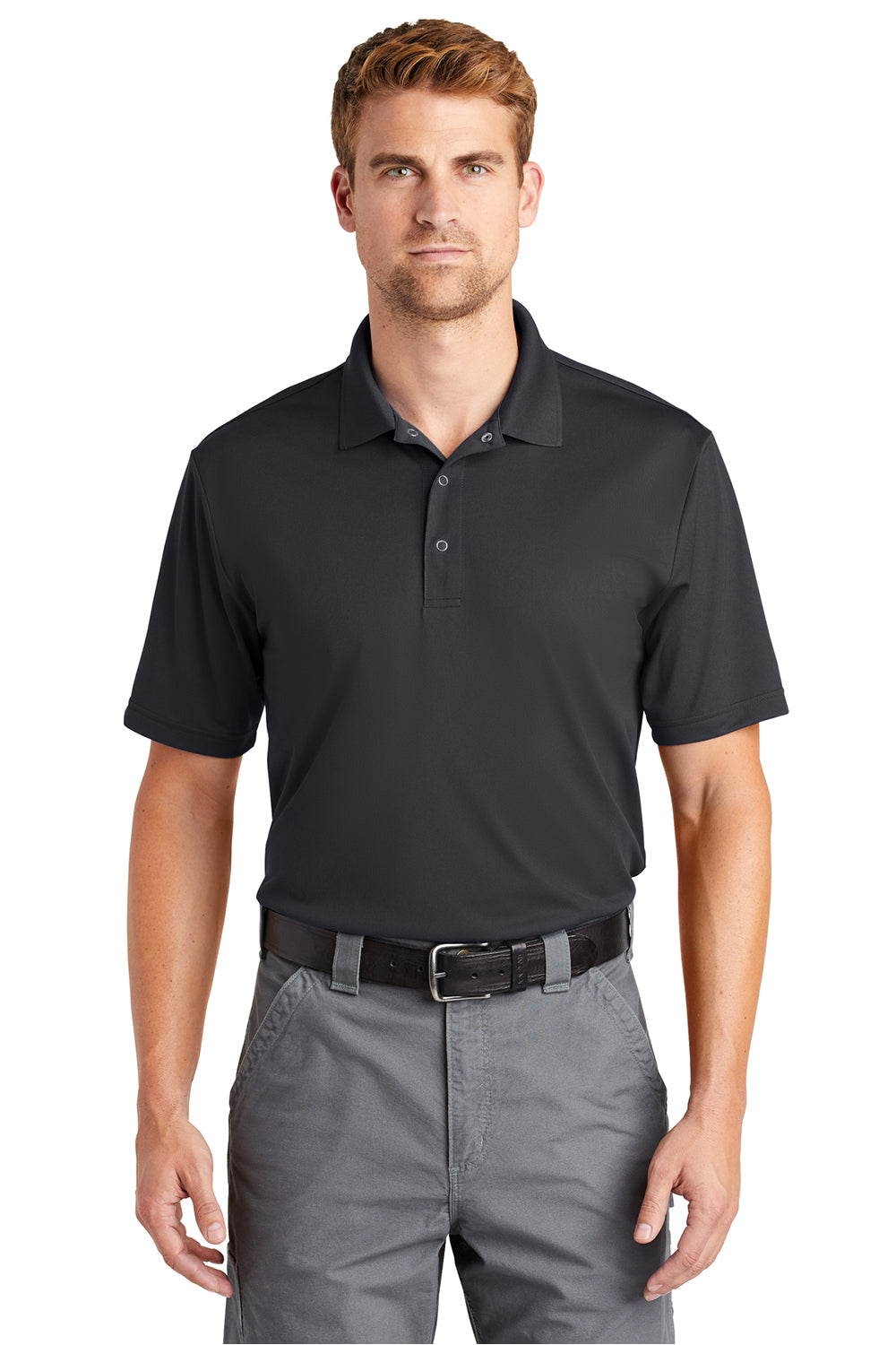 CornerStone CS421 Mens Gripper Moisture Wicking Short Sleeve Polo Shirt Iron Grey Model Front