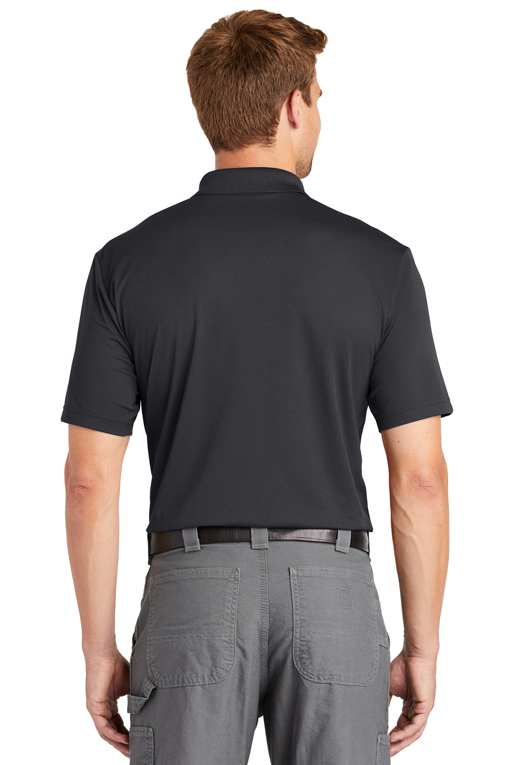 CornerStone CS421 Mens Gripper Moisture Wicking Short Sleeve Polo Shirt Iron Grey Model Back