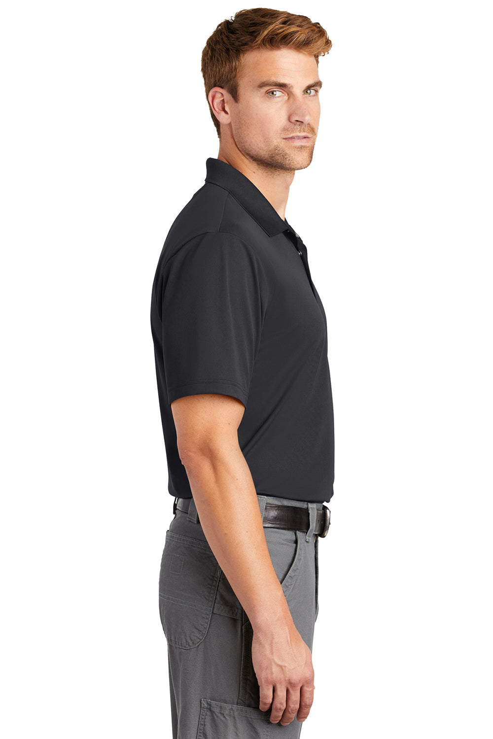 CornerStone CS421 Mens Gripper Moisture Wicking Short Sleeve Polo Shirt Iron Grey Model Side