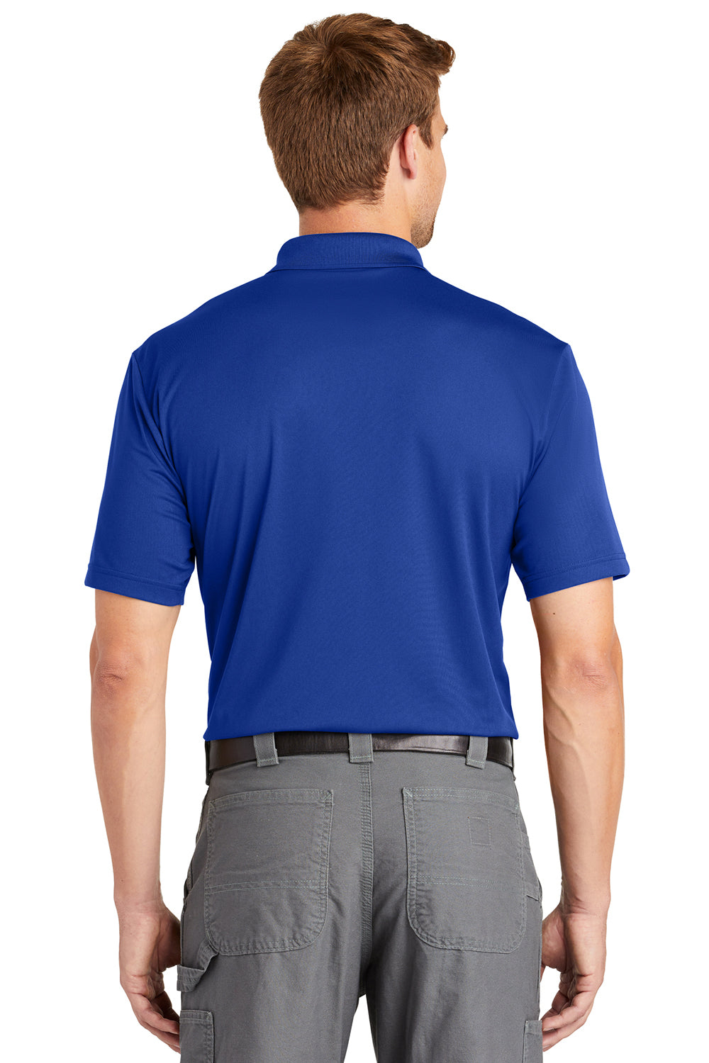 CornerStone CS421 Mens Gripper Moisture Wicking Short Sleeve Polo Shirt True Royal Blue Model Back