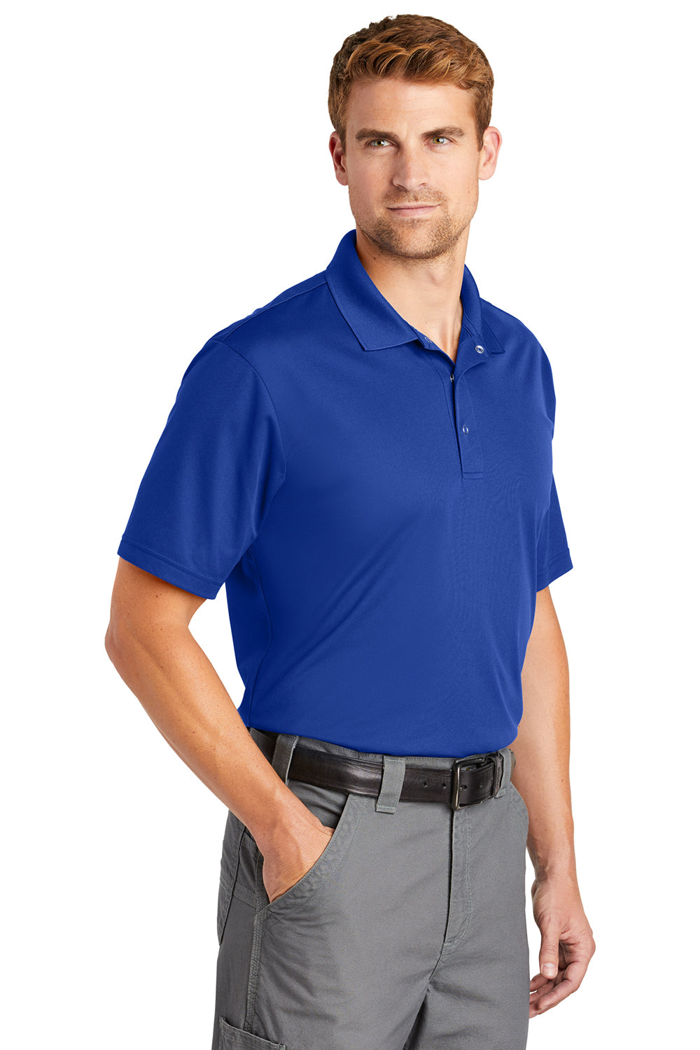 CornerStone CS421 Mens Gripper Moisture Wicking Short Sleeve Polo Shirt True Royal Blue Model 3q