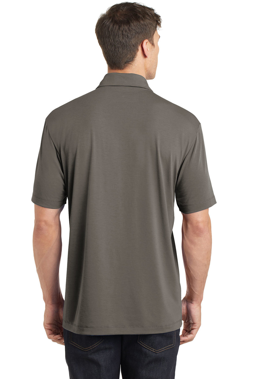 Port Authority K568 Mens Cotton Touch Performance Moisture Wicking Short Sleeve Polo Shirt Smoke Grey Model Back