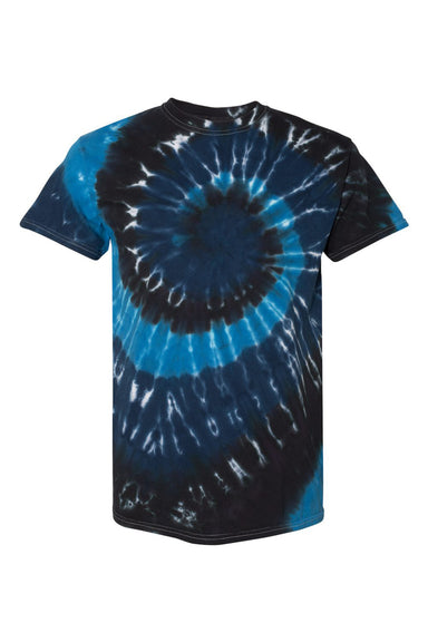 Dyenomite 200MS Mens Spiral Tie Dyed Short Sleeve Crewneck T-Shirt Deep Sea Flat Front