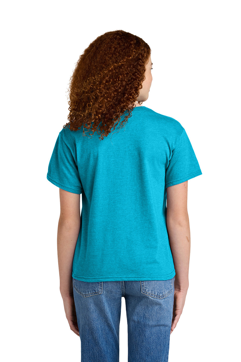 Gildan 67000B Youth Softstyle CVC Short Sleeve Crewneck T-Shirt Caribbean Blue Mist Model Back