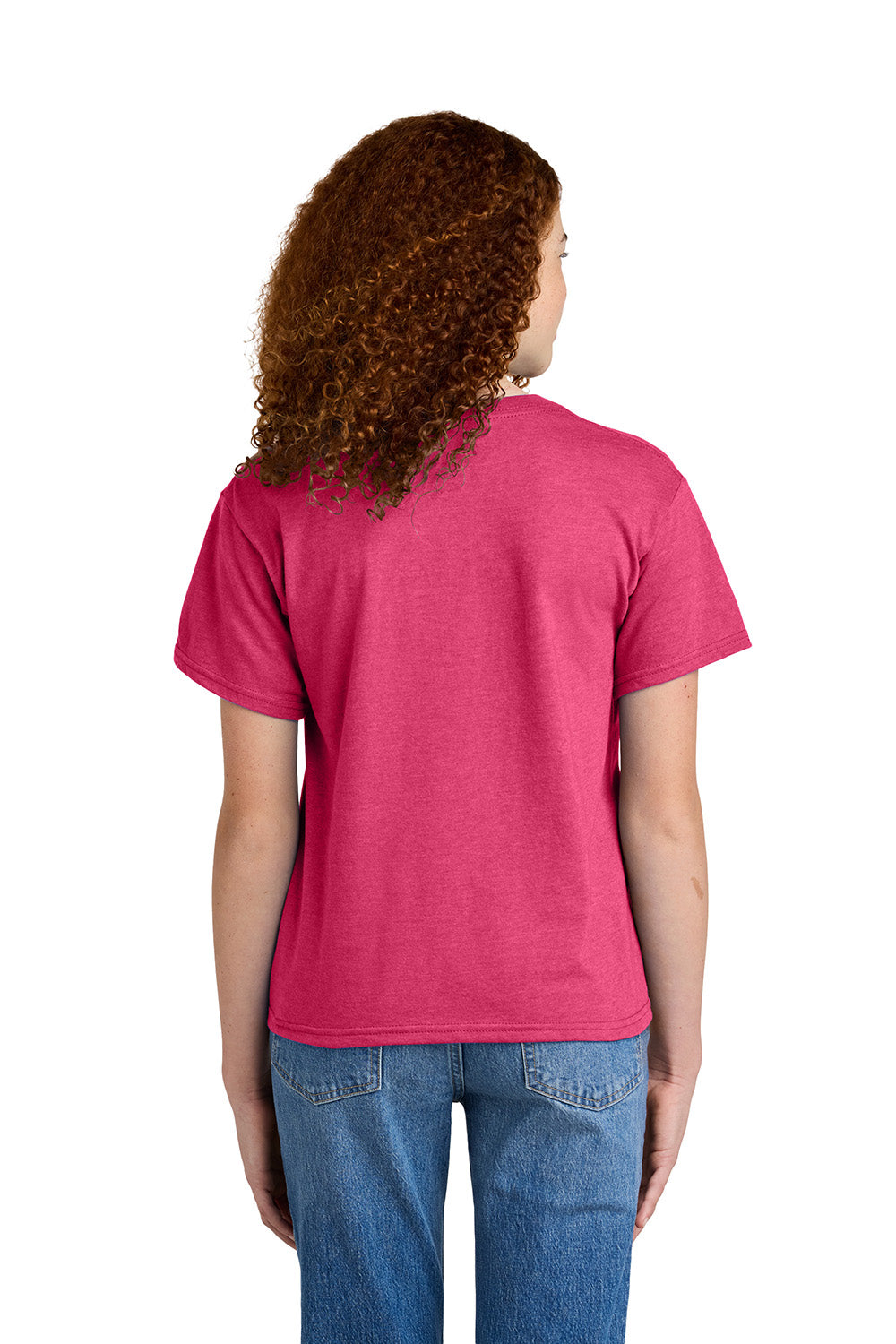 Gildan 67000B Youth Softstyle CVC Short Sleeve Crewneck T-Shirt Pink Lemonade Mist Model Back