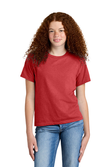 Gildan 67000B Youth Softstyle CVC Short Sleeve Crewneck T-Shirt Red Mist Model Front