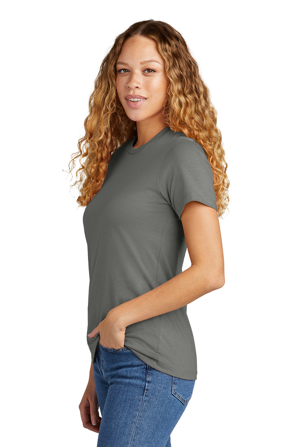 Gildan G670L/67000L Womens Softstyle CVC Short Sleeve Crewneck T-Shirt Gunmetal Grey Model Side