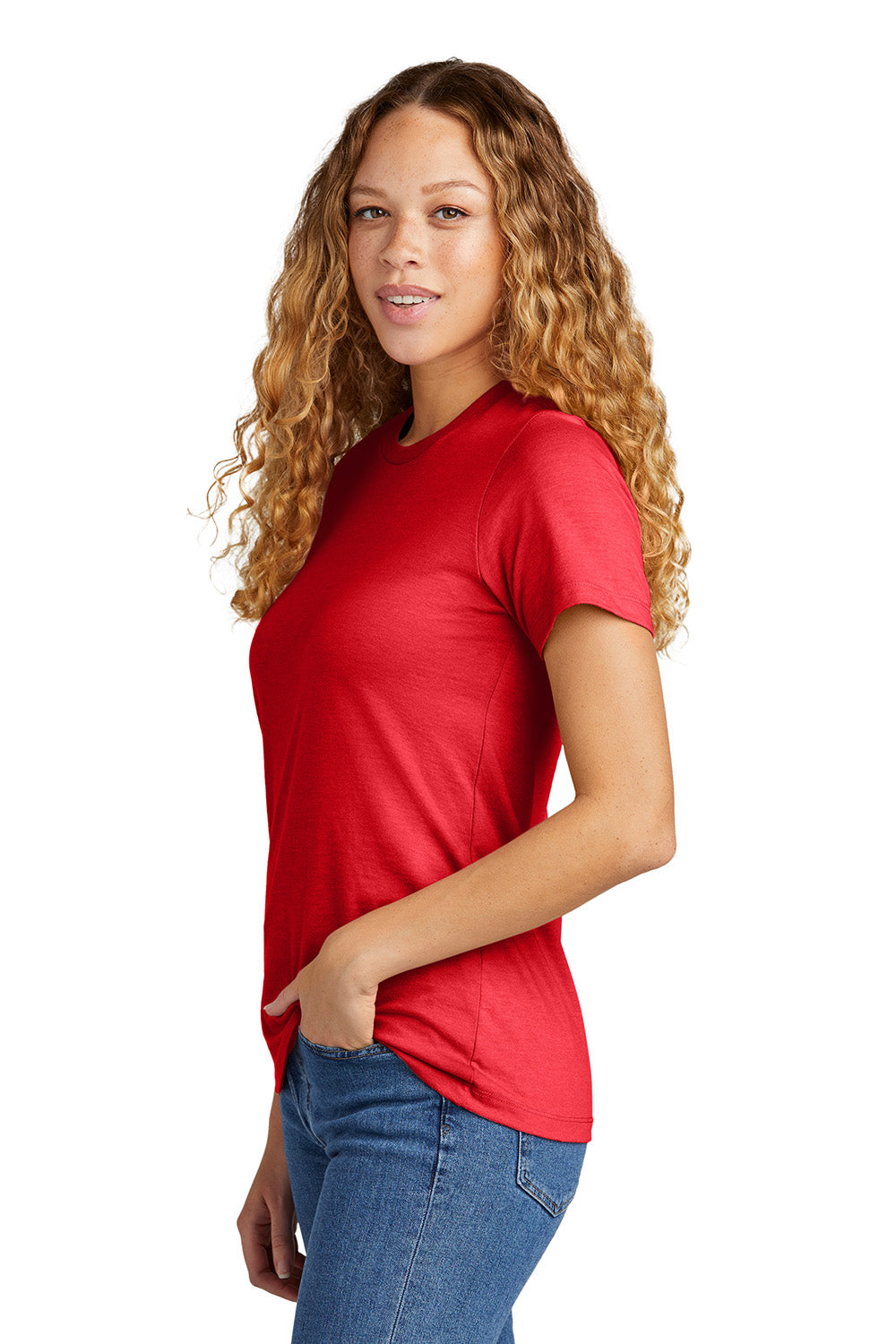 Gildan G670L/67000L Womens Softstyle CVC Short Sleeve Crewneck T-Shirt Red Mist Model Side