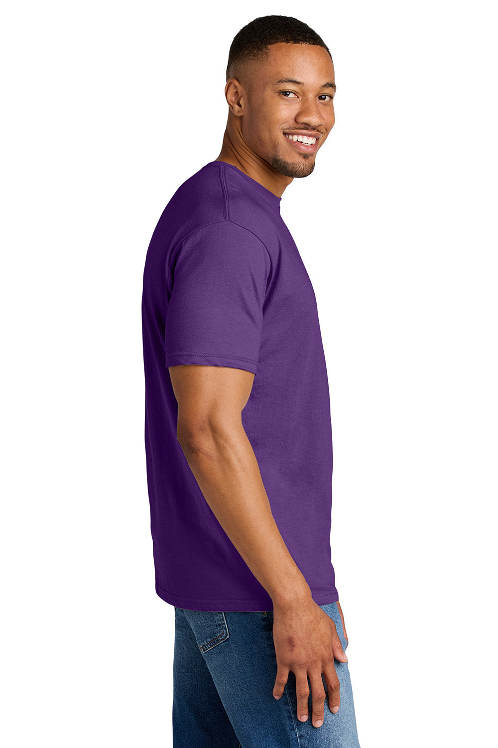 Gildan G670/67000 Mens Softstyle CVC Short Sleeve Crewneck T-Shirt Amethyst Purple Model Side