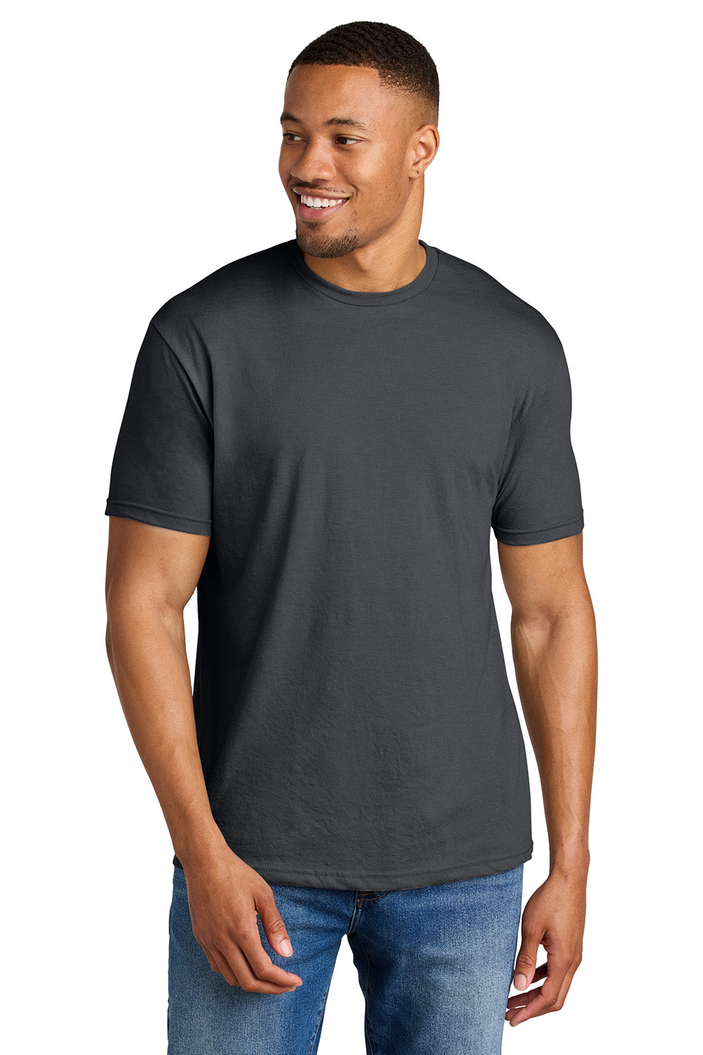 Gildan 67000/G670 Mens Softstyle CVC Short Sleeve Crewneck T-Shirt Heather Dark Grey Model Front