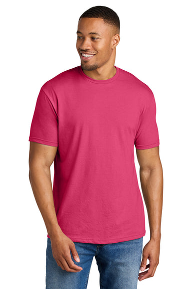 Gildan 67000/G670 Mens Softstyle CVC Short Sleeve Crewneck T-Shirt Pink Lemonade Mist Model Front