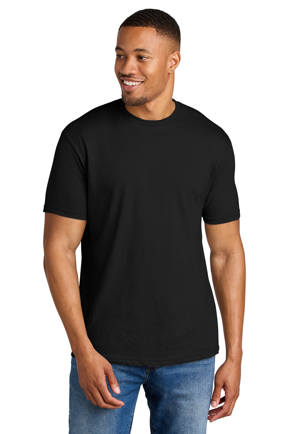 Gildan G670/67000 Mens Softstyle CVC Short Sleeve Crewneck T-Shirt Pitch Black Model Front