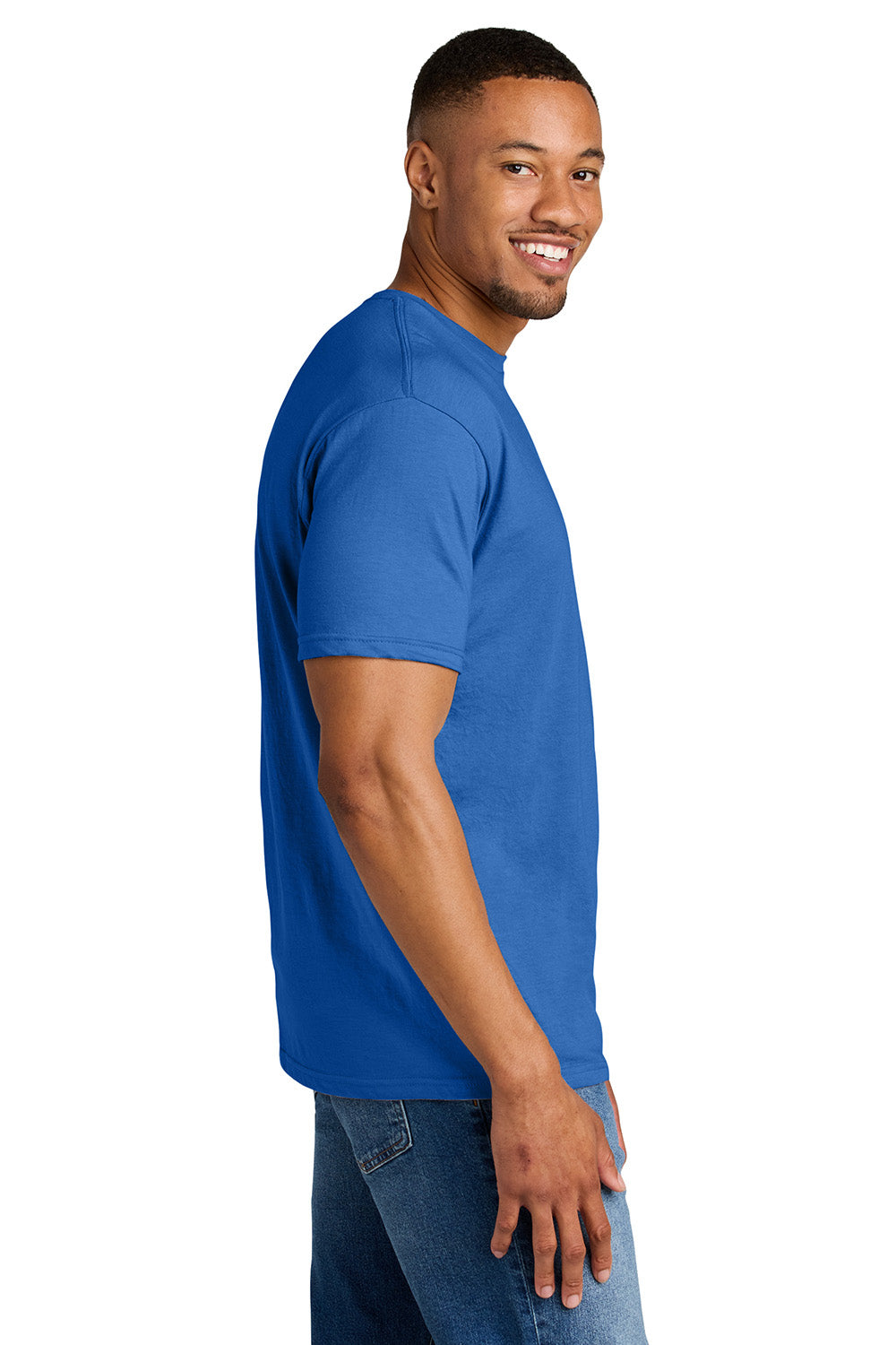 Gildan G670/67000 Mens Softstyle CVC Short Sleeve Crewneck T-Shirt Royal Blue Mist Model Side