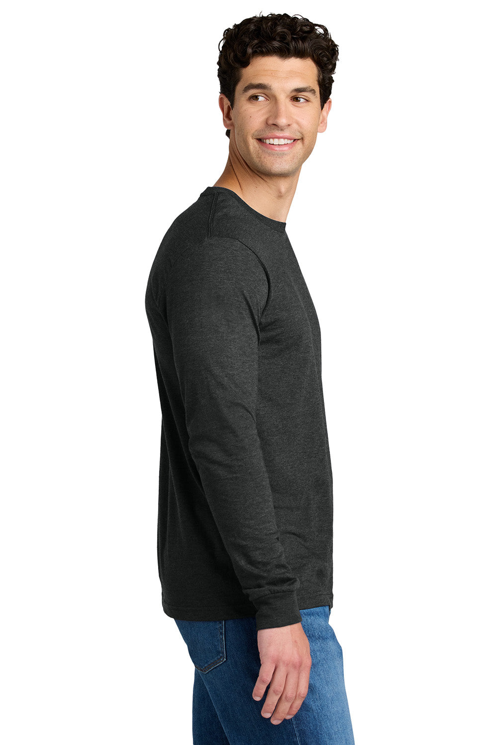 Gildan 67400 Mens Softstyle CVC Long Sleeve Crewneck T-Shirt Pitch Black Mist Model Side