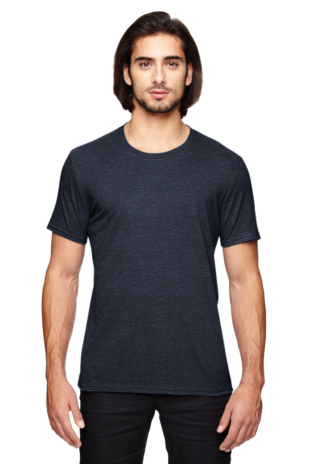 Gildan 6750 Mens Short Sleeve Crewneck T-Shirt Heather Navy Blue Model Front