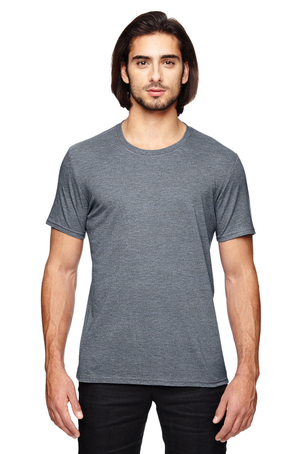 Gildan 6750 Mens Short Sleeve Crewneck T-Shirt Heather Graphite Grey Model Front