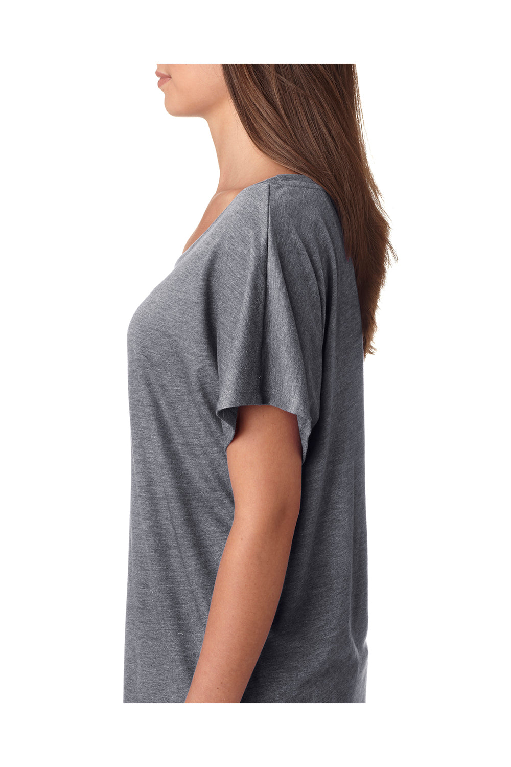 Next Level 6760 Womens Dolman Jersey Short Sleeve Scoop Neck T-Shirt Heather Grey Model Side