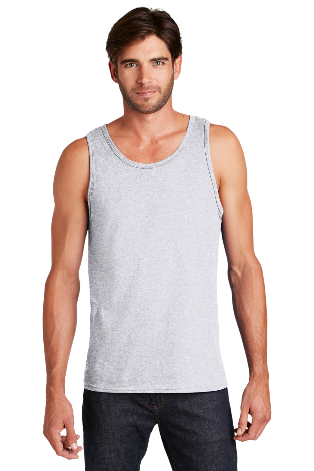 District DT5300 Mens The Concert Tank Top Heather White Model Front