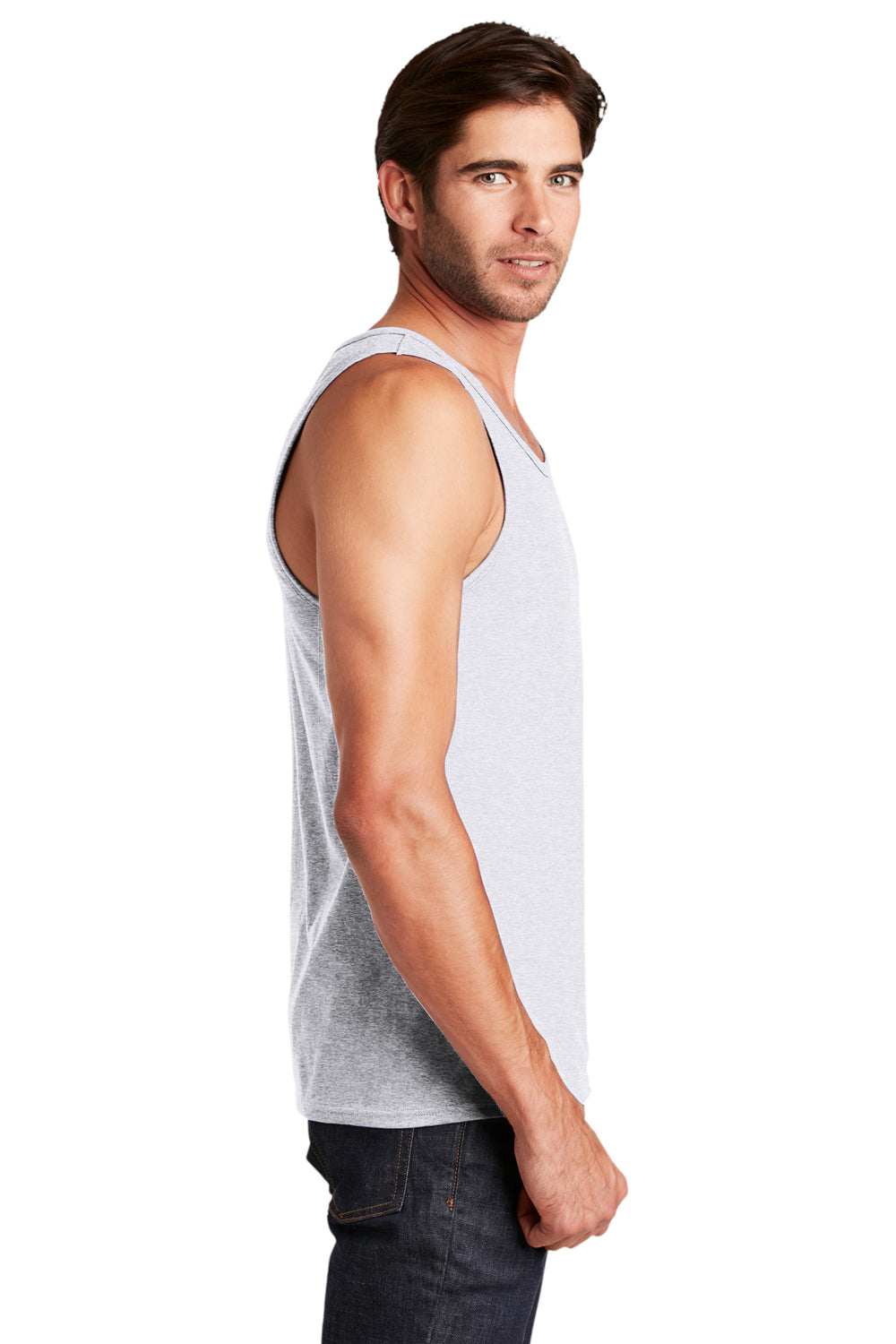 District DT5300 Mens The Concert Tank Top Heather White Model Side