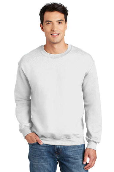 Gildan 12000/G120 Mens DryBlend Moisture Wicking Fleece Crewneck Sweatshirt White Model Front