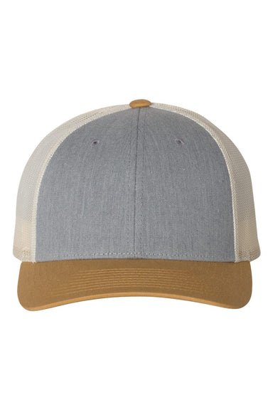 Richardson 115 Mens Low Pro Trucker Hat Heather Grey/Birch/Amber Gold Flat Front