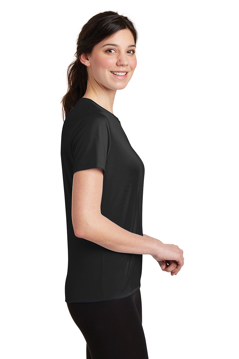 Hanes 4830 Womens Cool DRI FreshIQ Moisture Wicking Short Sleeve Crewneck T-Shirt Black Model Side