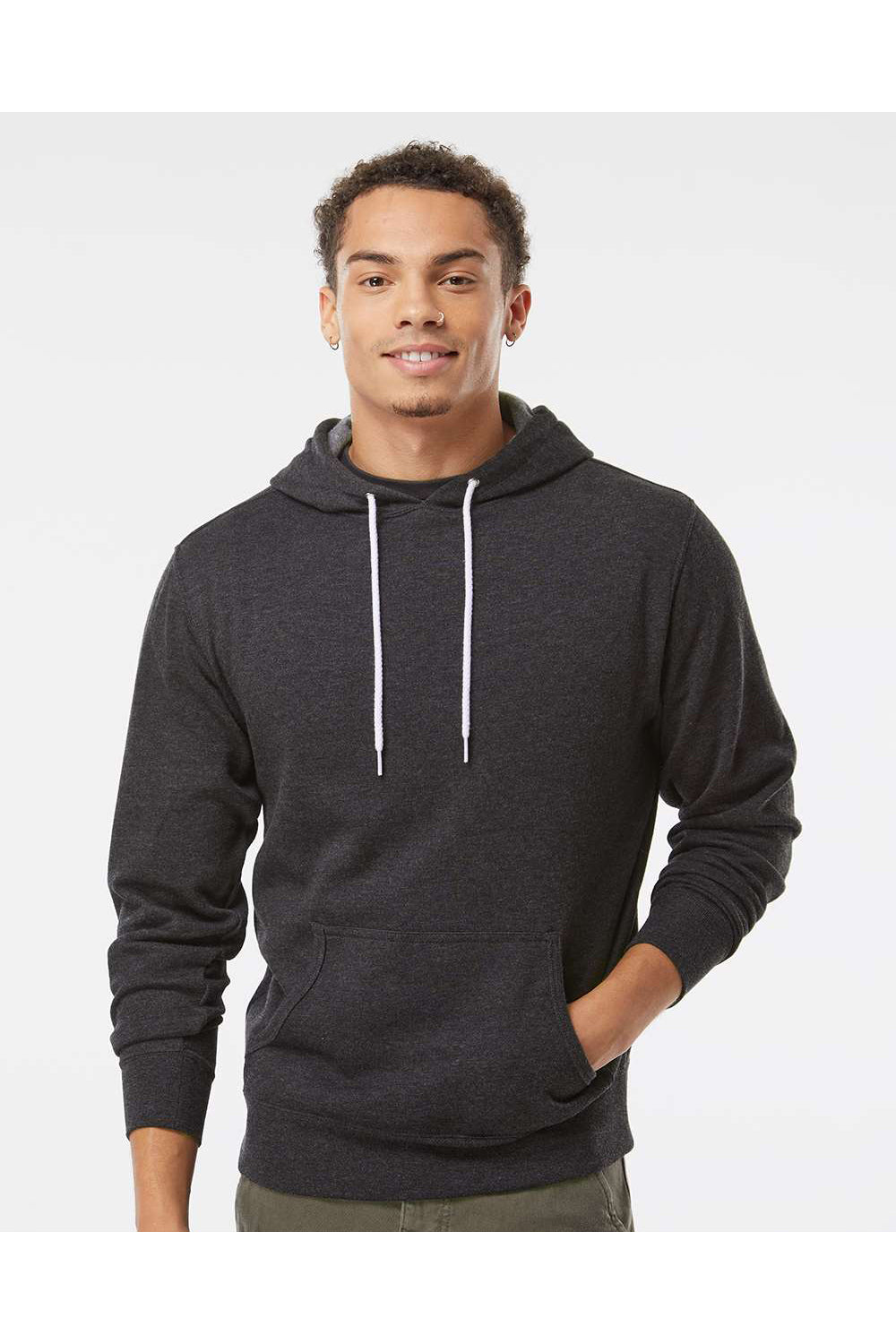 Independent Trading Co. AFX90UN Mens Hooded Sweatshirt Hoodie Heather Charcoal Grey Model Front