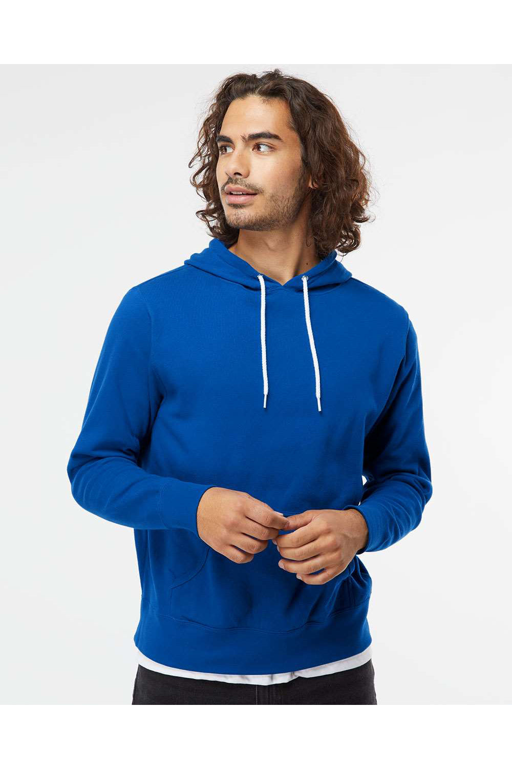 Independent Trading Co. AFX90UN Mens Hooded Sweatshirt Hoodie Cobalt Blue Model Front