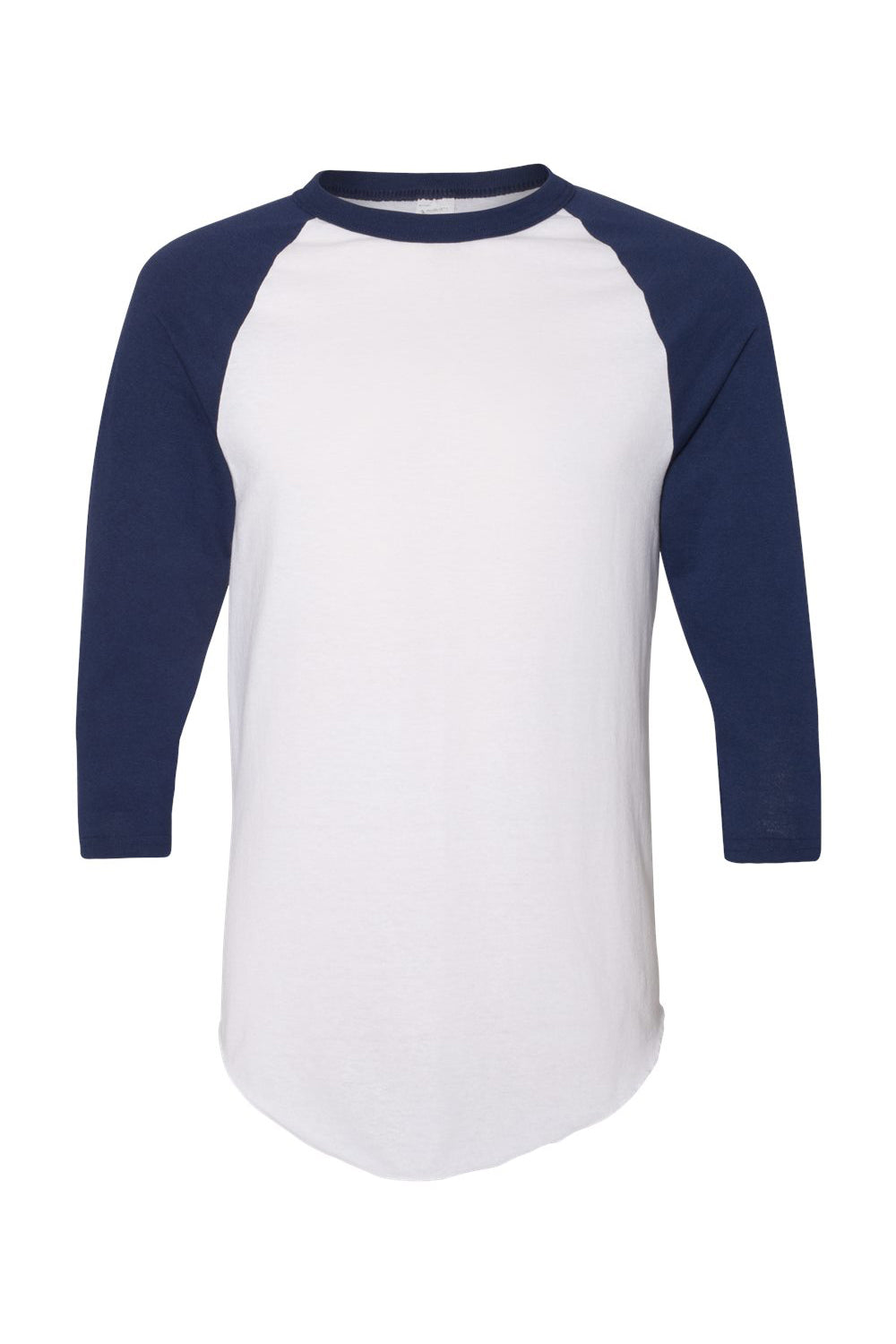 Augusta Sportswear 4420 Mens Raglan 3/4 Sleeve Crewneck T-Shirt White/Navy Blue Flat Front