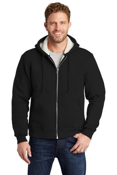 CornerStone CS625 Mens Water Resistant Fleece Full Zip Hooded Sweatshirt Hoodie Black Model Front