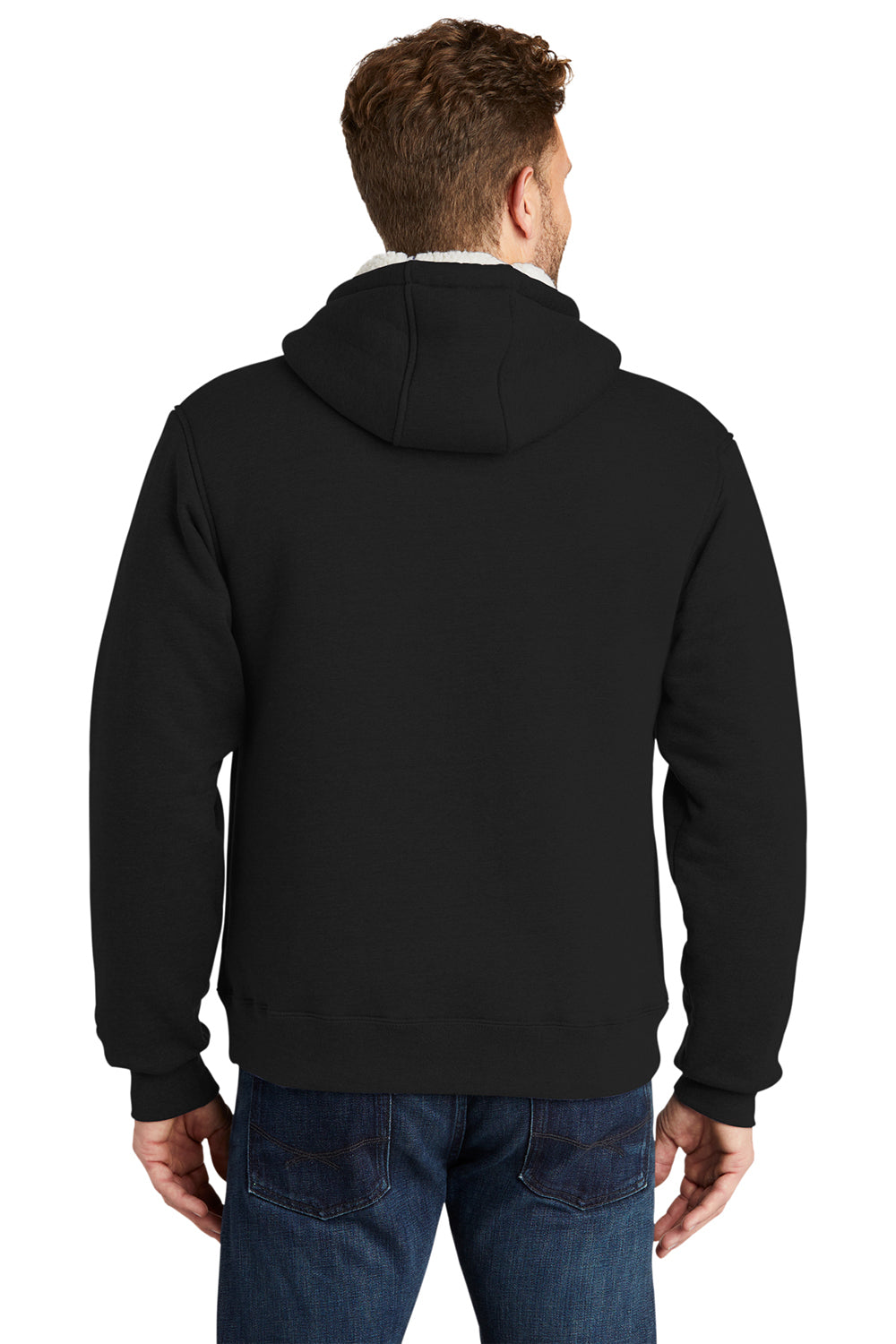 CornerStone CS625 Mens Water Resistant Fleece Full Zip Hooded Sweatshirt Hoodie Black Model Back