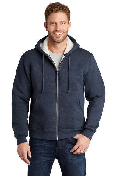 CornerStone CS625 Mens Water Resistant Fleece Full Zip Hooded Sweatshirt Hoodie Navy Blue Model Front