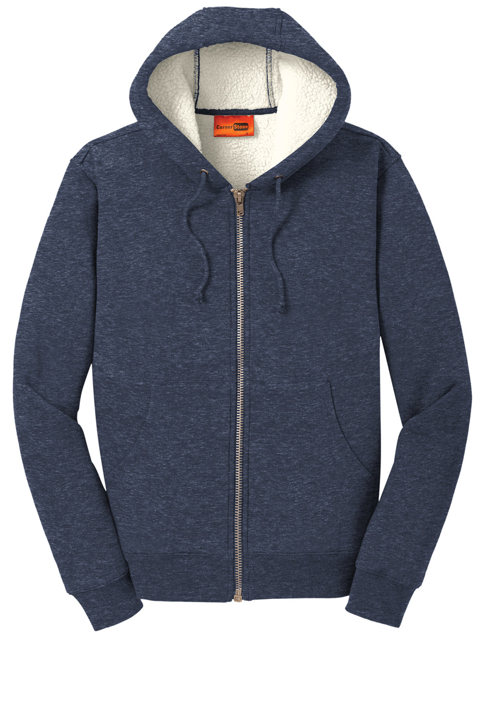 CornerStone CS625 Mens Water Resistant Fleece Full Zip Hooded Sweatshirt Hoodie Navy Blue Flat Front