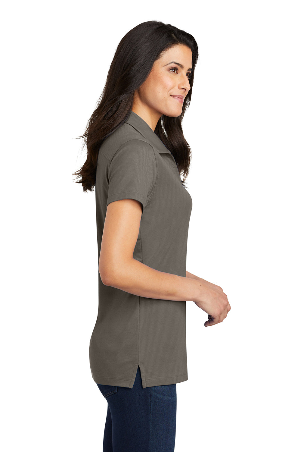 Port Authority L573 Womens Rapid Dry Moisture Wicking Short Sleeve Polo Shirt Smoke Grey Model Side