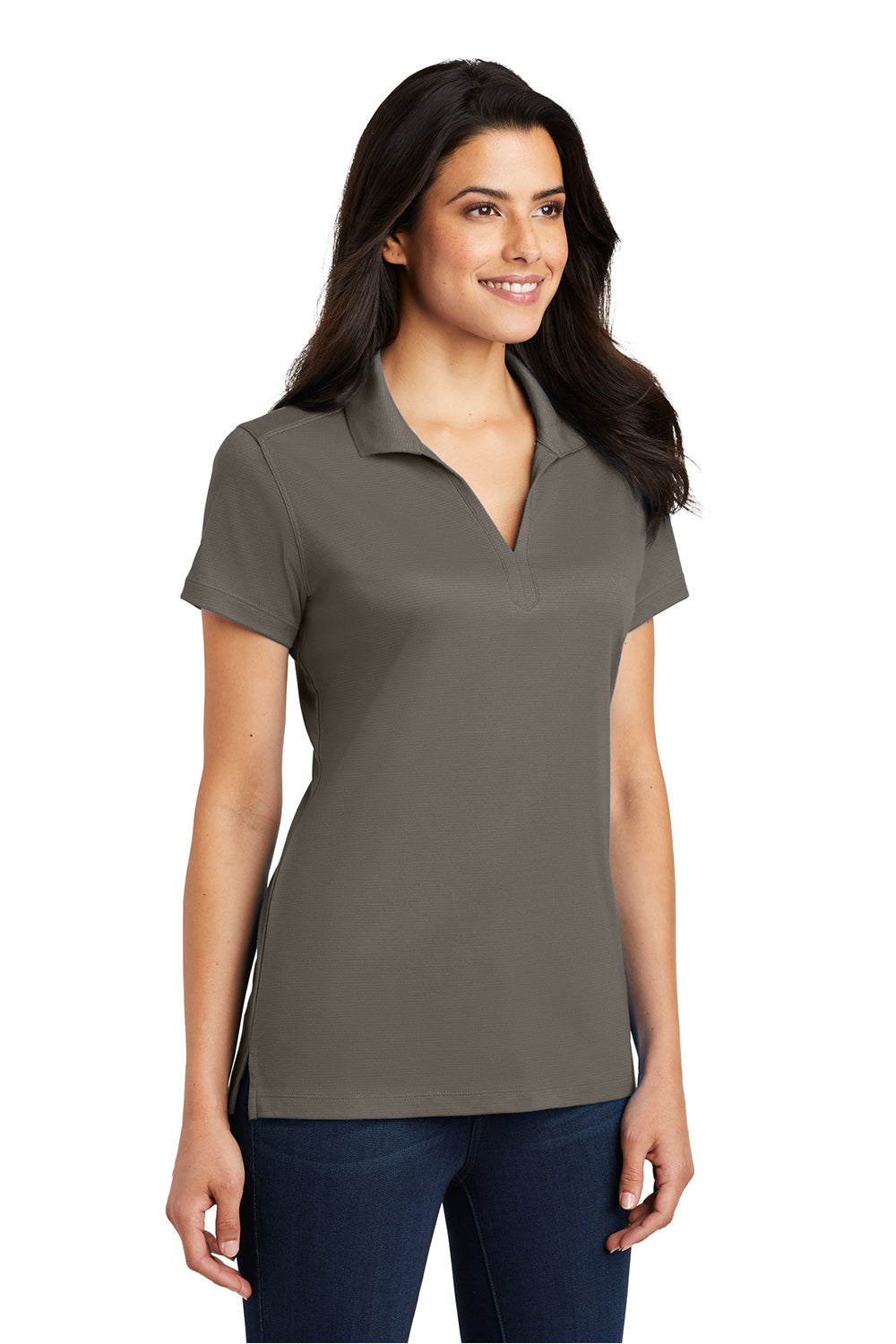 Port Authority L573 Womens Rapid Dry Moisture Wicking Short Sleeve Polo Shirt Smoke Grey Model 3q