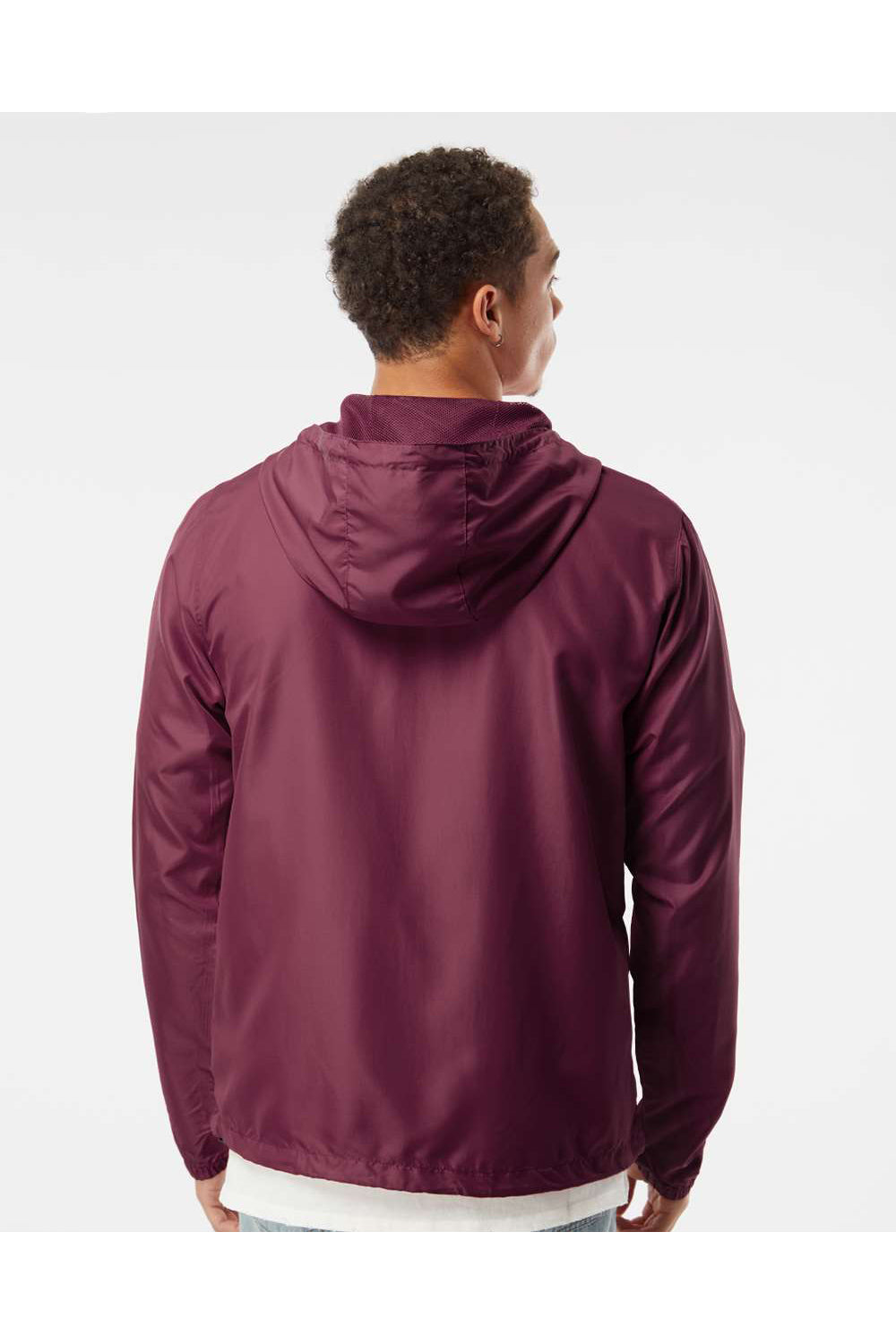 Independent Trading Co. EXP54LWZ Mens Full Zip Windbreaker Hooded Jacket Maroon Model Back